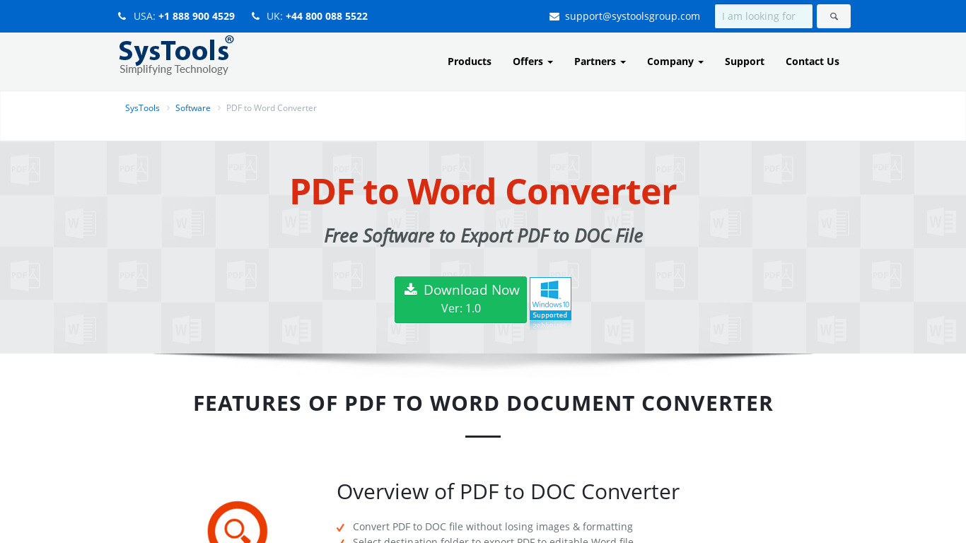 SysTools PDF to Word Converter Landing page