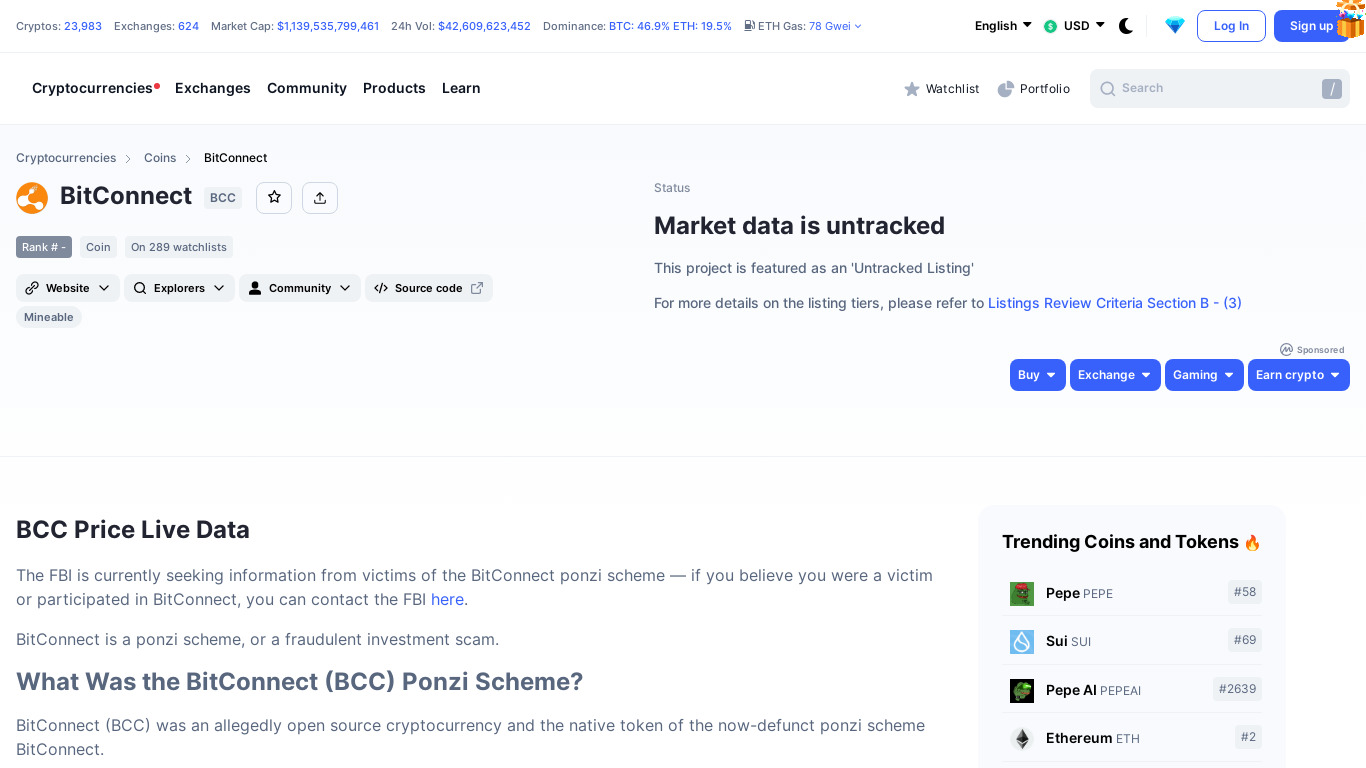 BitConnect (BCC) Landing page