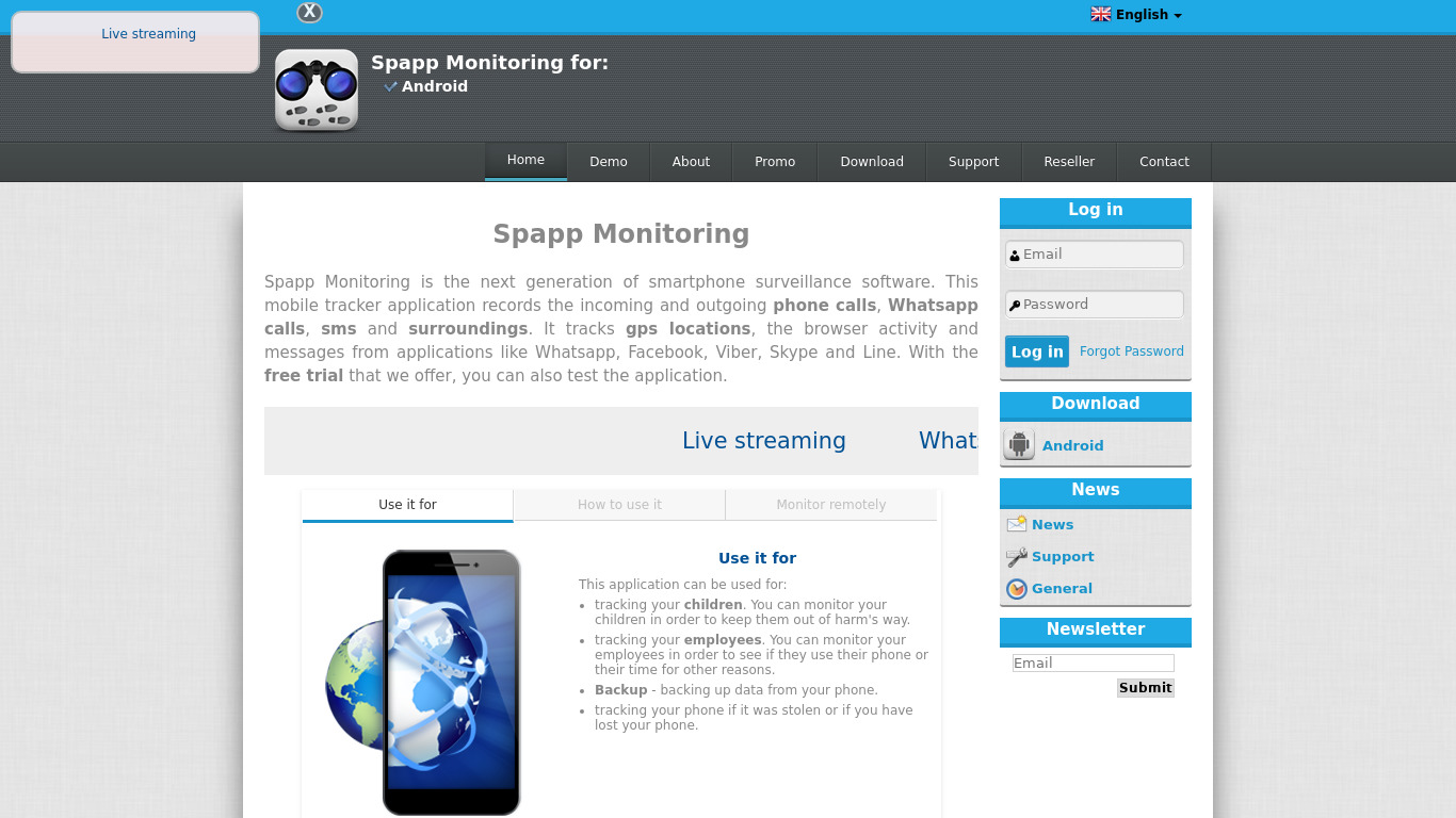 Spapp Monitoring Landing page