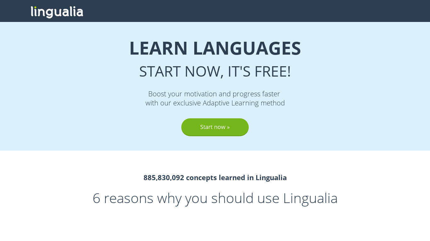 Lingualia Landing page