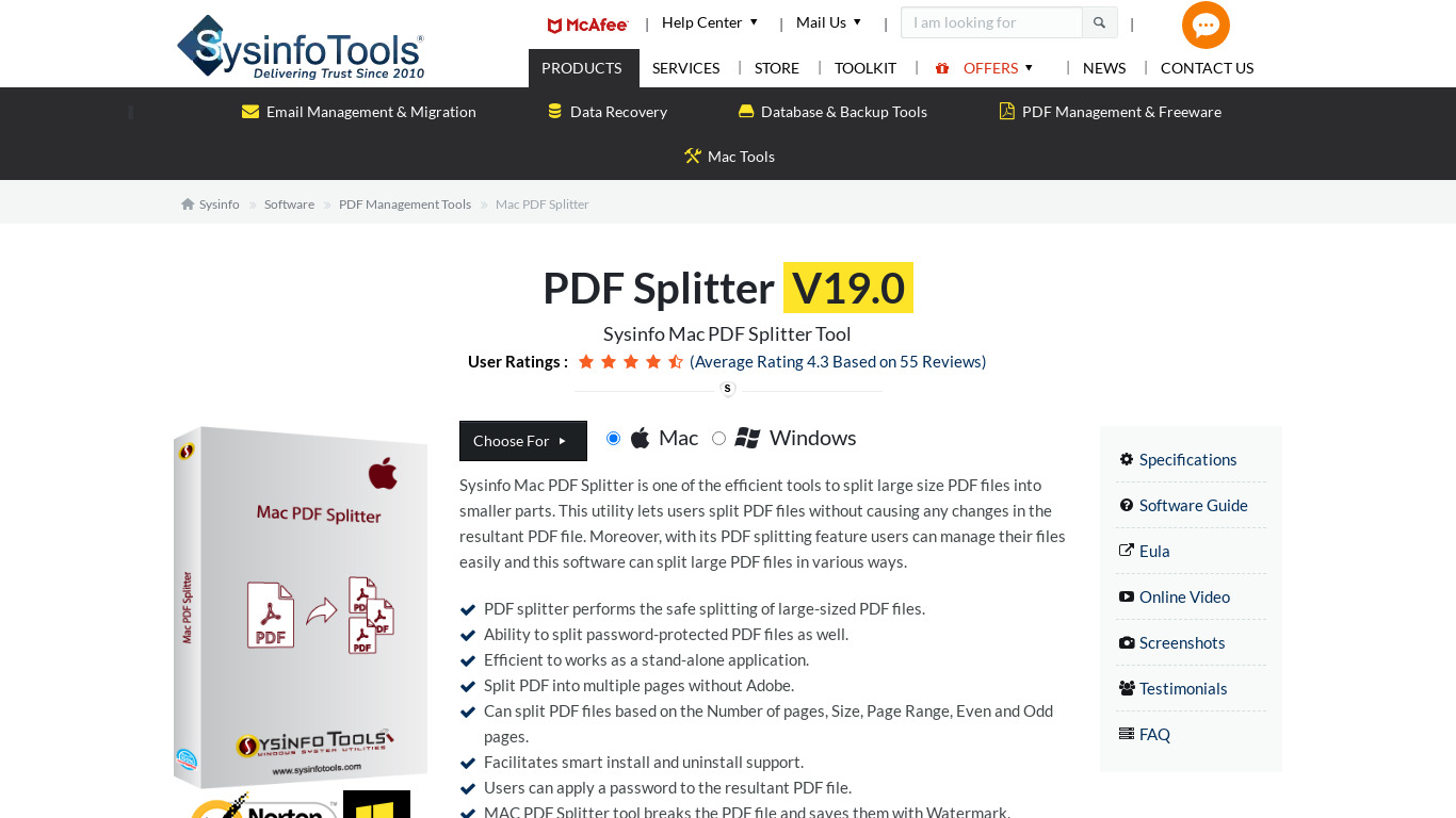 SysInfo PDF Splitter Landing page
