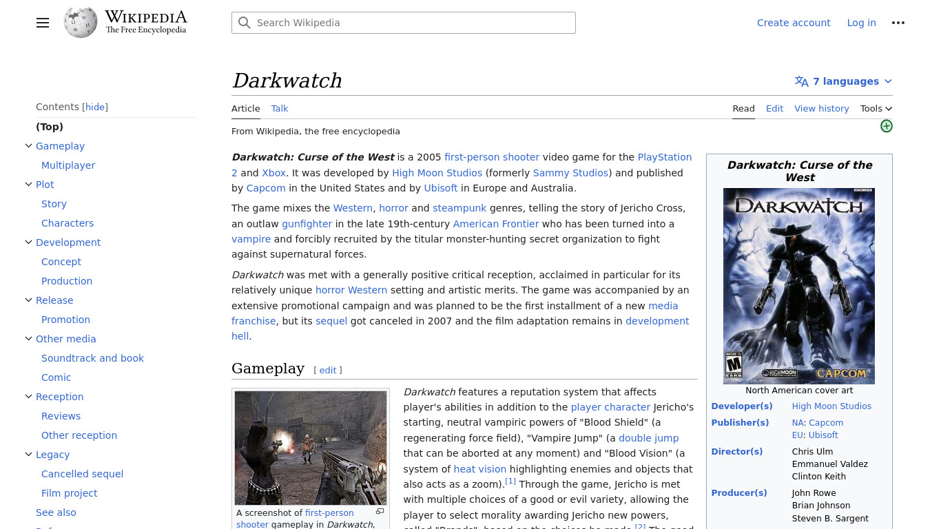 Darkwatch Landing page
