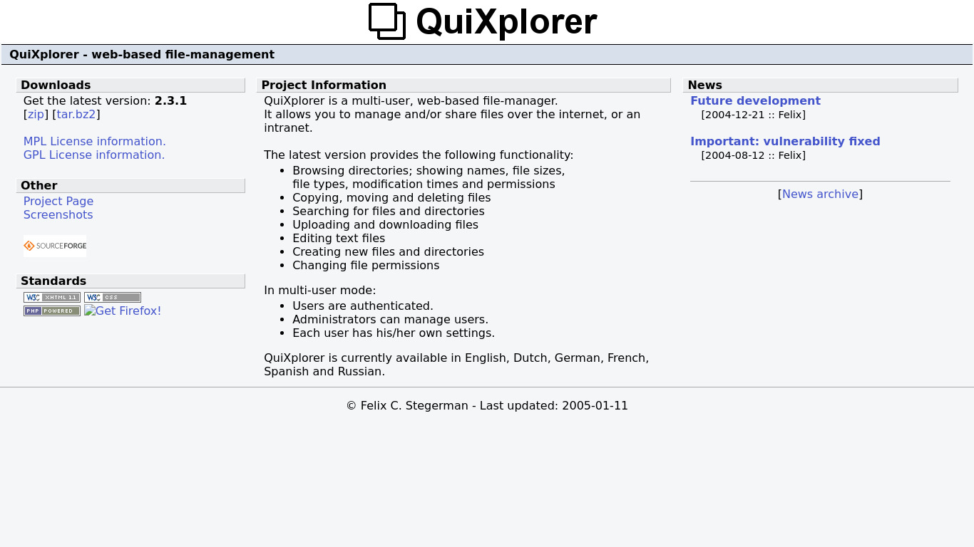QuiXplorer Landing page