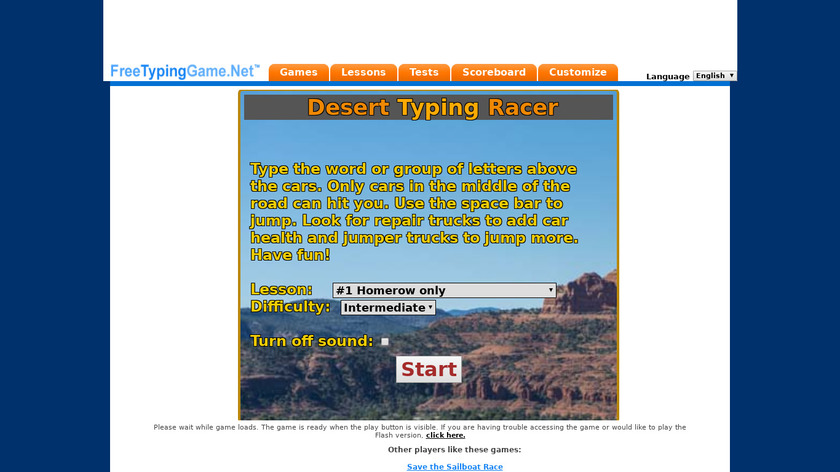 Desert Typing Racer Landing Page