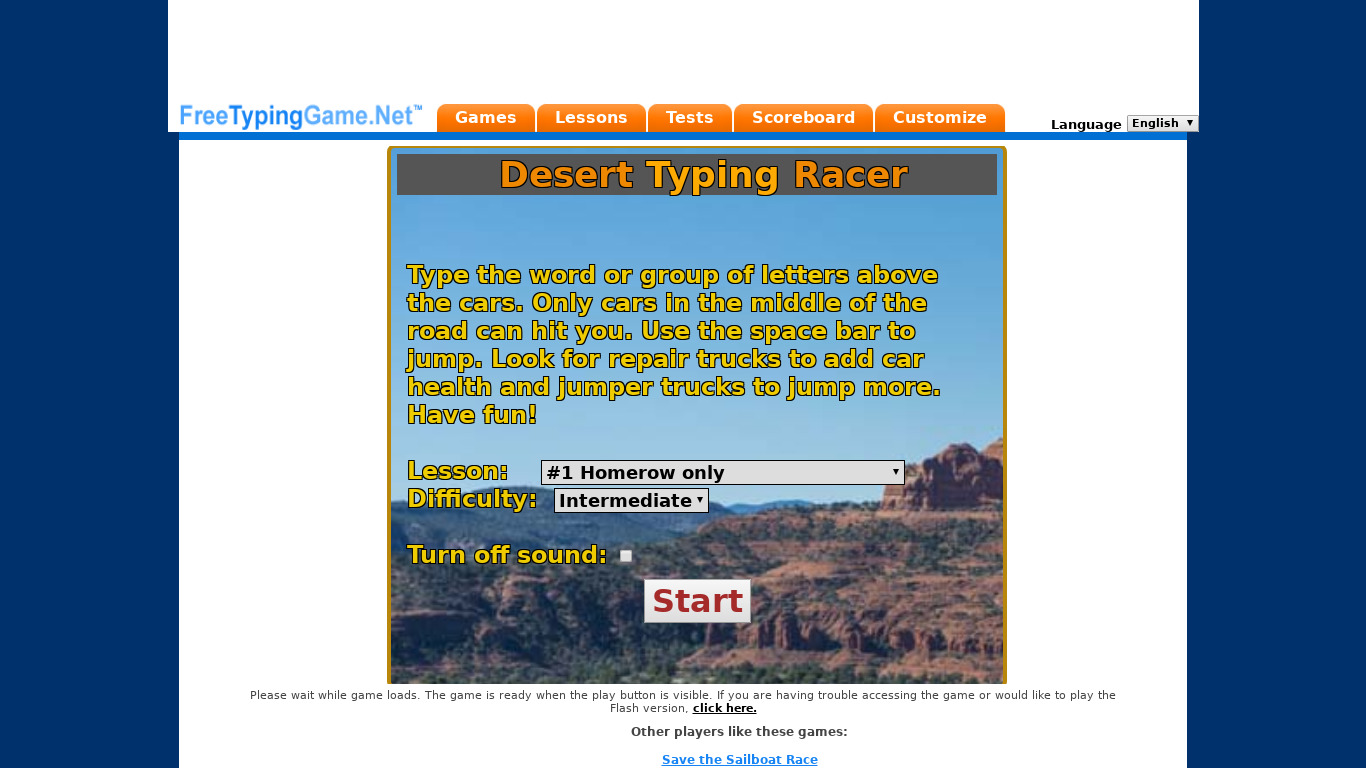 Desert Typing Racer Landing page