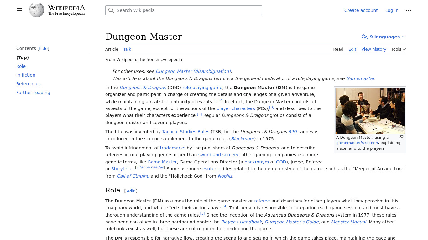 Dungeon Master Landing page