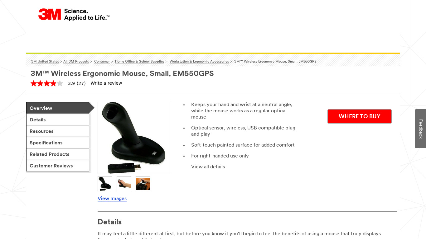 3M Wireless Ergonomic Mouse Landing page