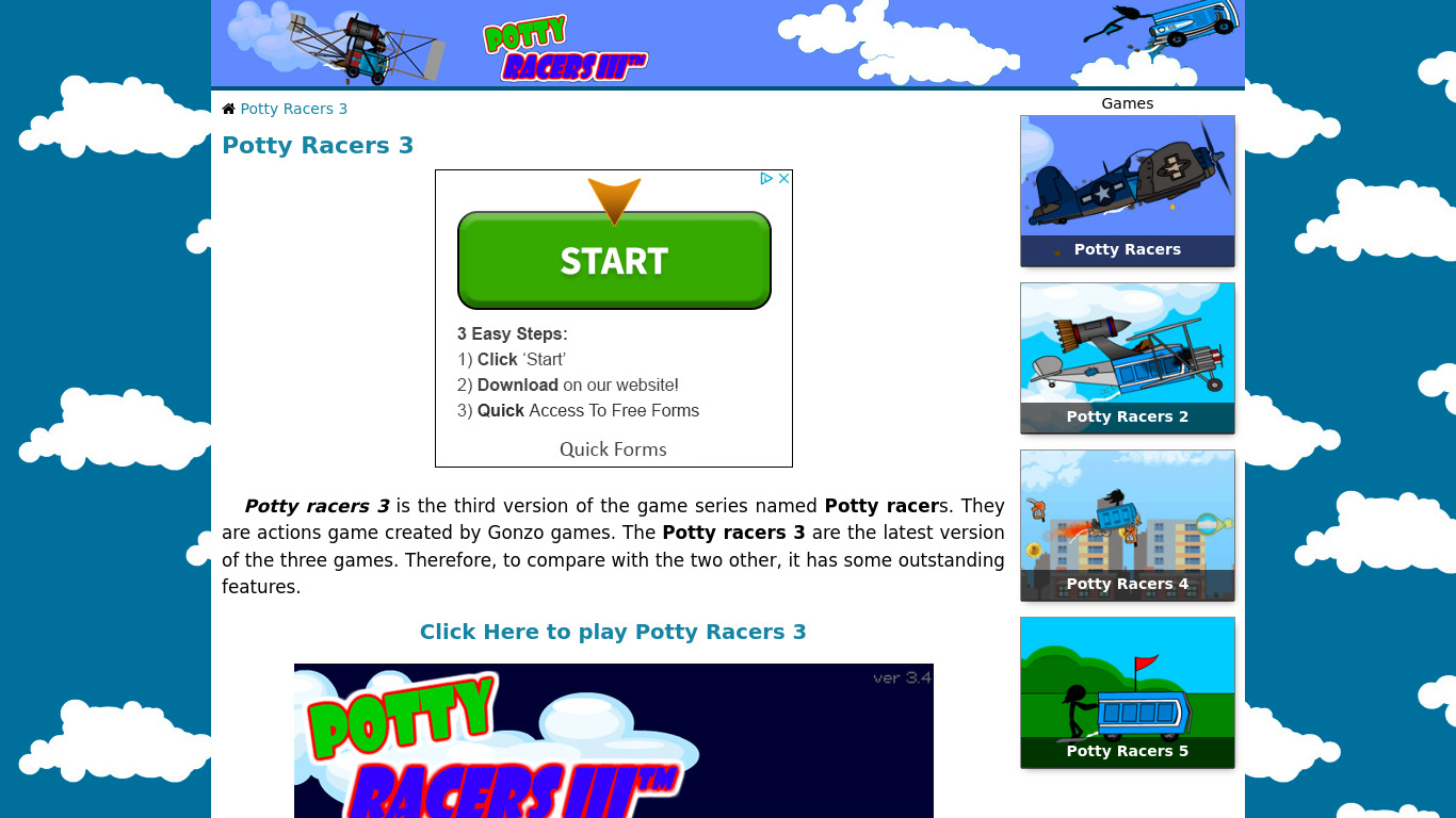 Potty Racers Landing page