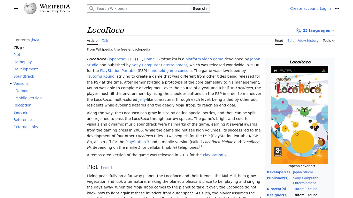 LocoRoco Landing page