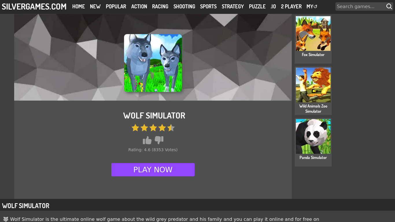 Wolf Simulator Landing page
