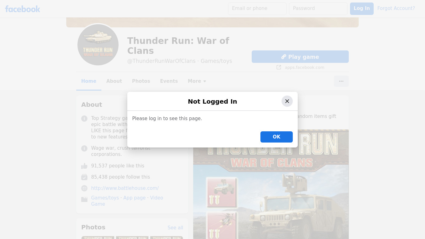 Thunder Run: War of Clans Landing page