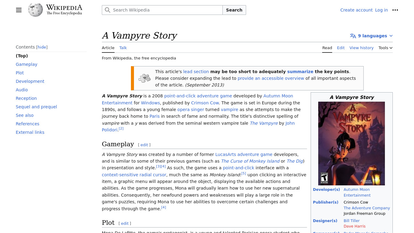 A Vampyre Story Landing page