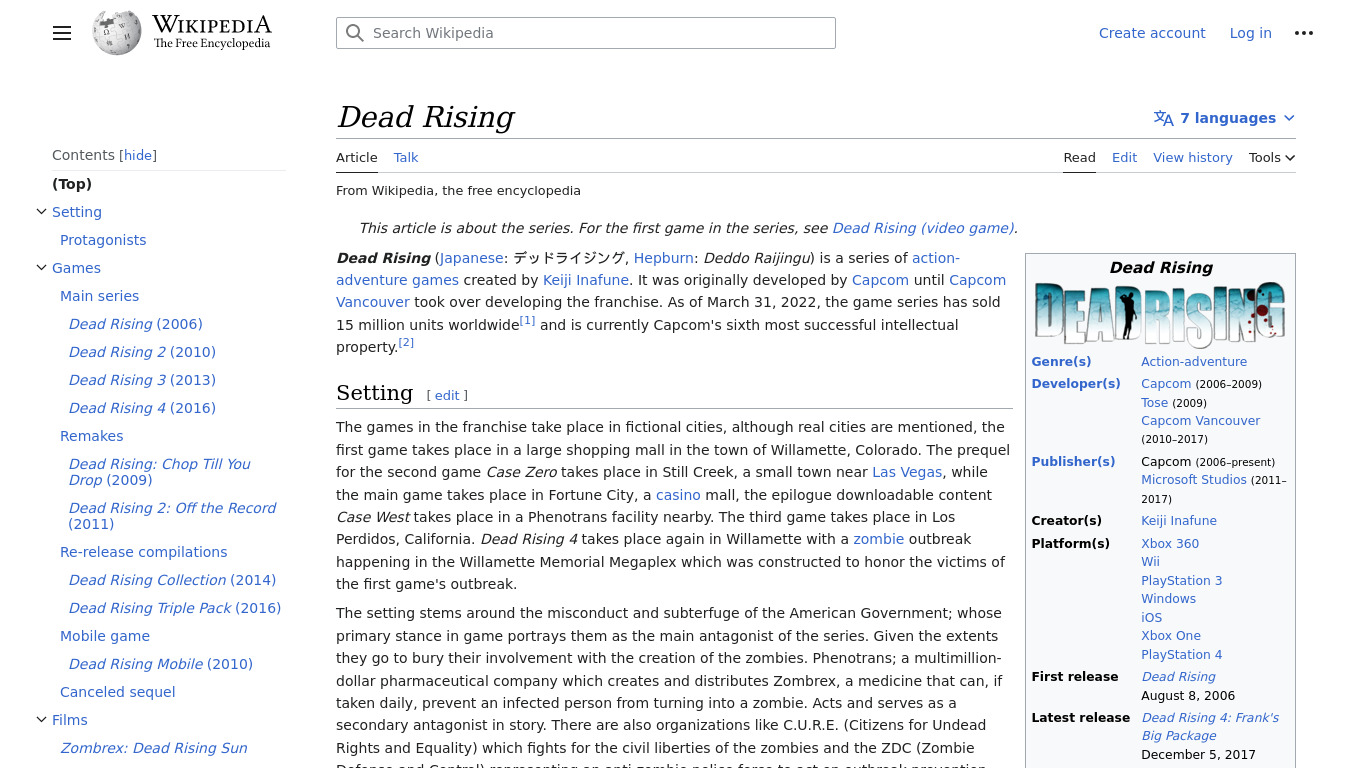 Dead Rising Landing page