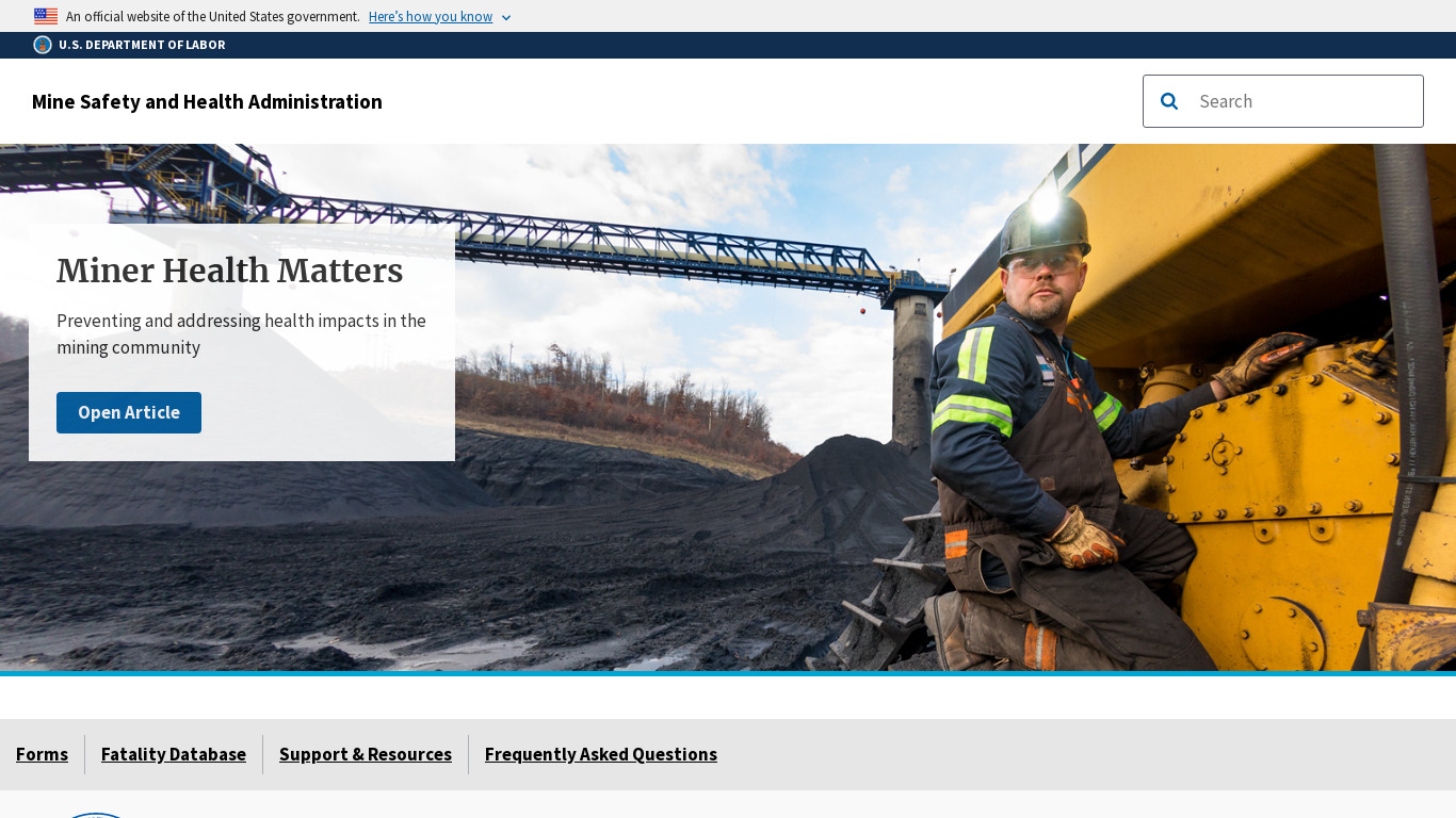 Mining Health and Safety Landing page