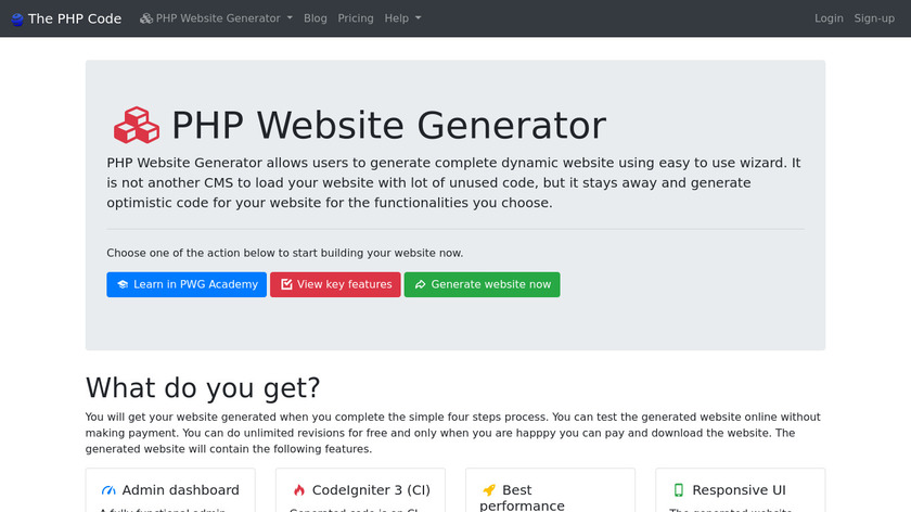 PHP Code Generator (PCG) Landing Page