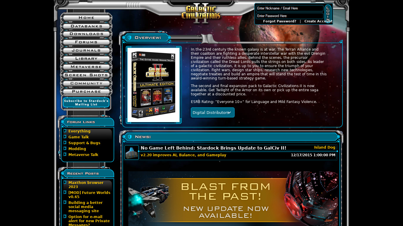 Galactic Civilizations II Landing page