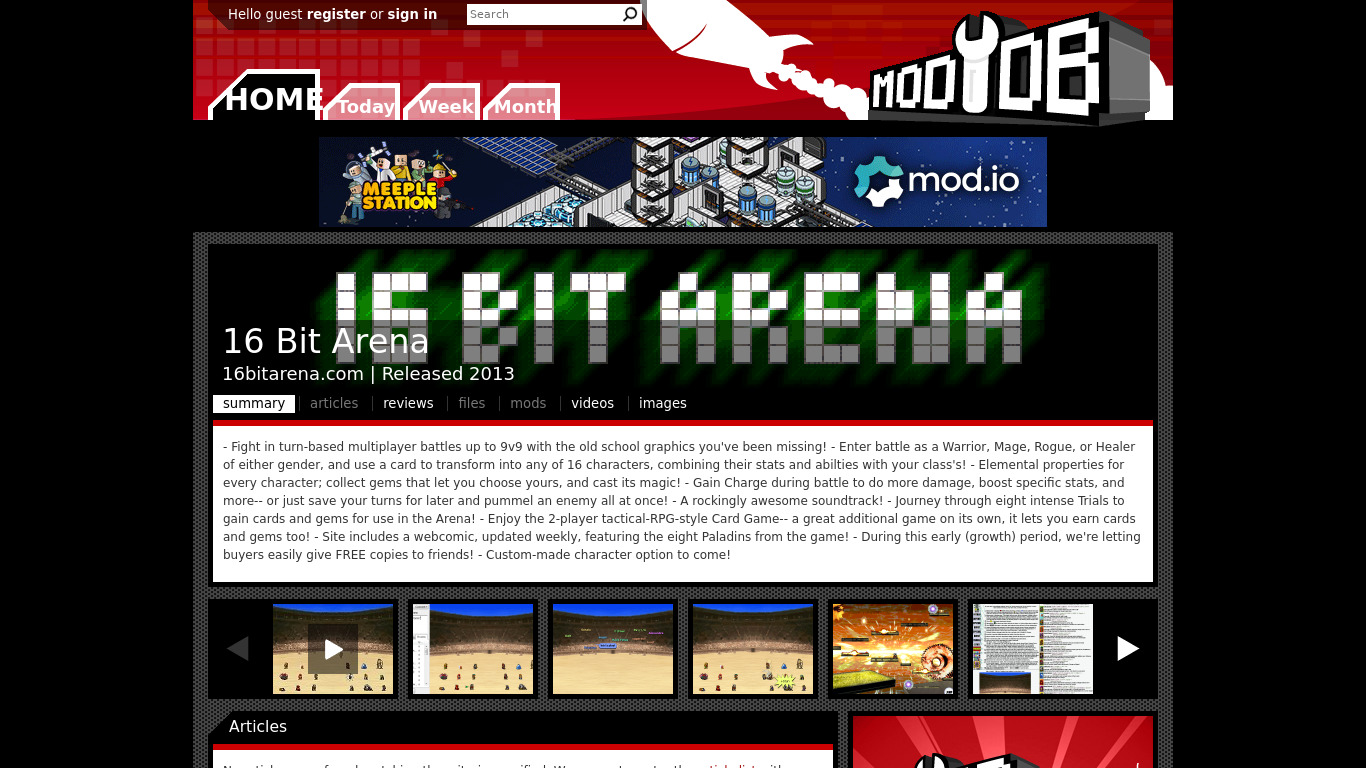 16 Bit Arena Landing page