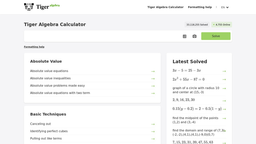 Tiger Algebra Landing Page