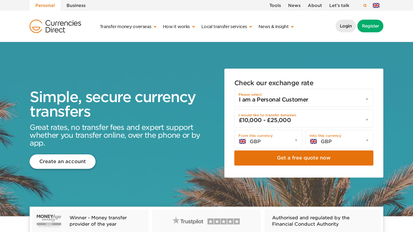 Currencies Direct Landing page