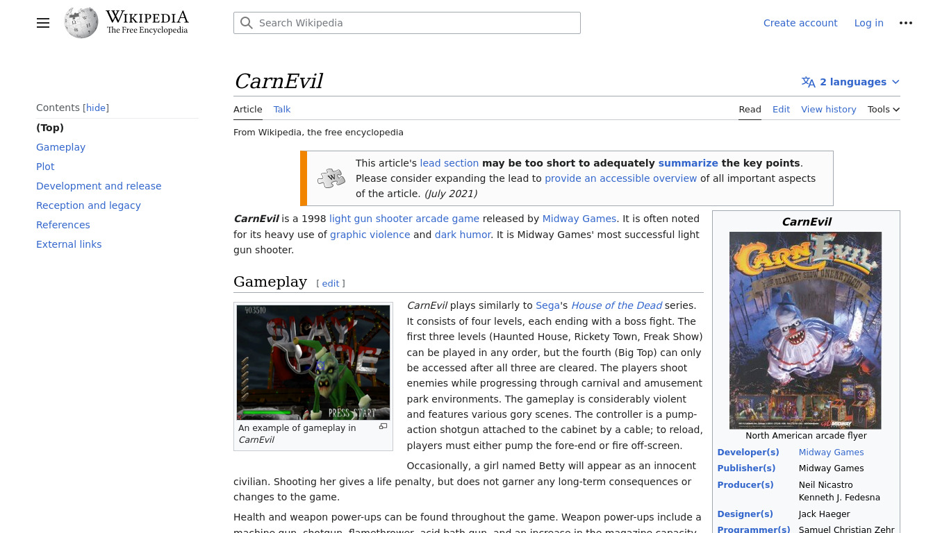 CarnEvil Landing page