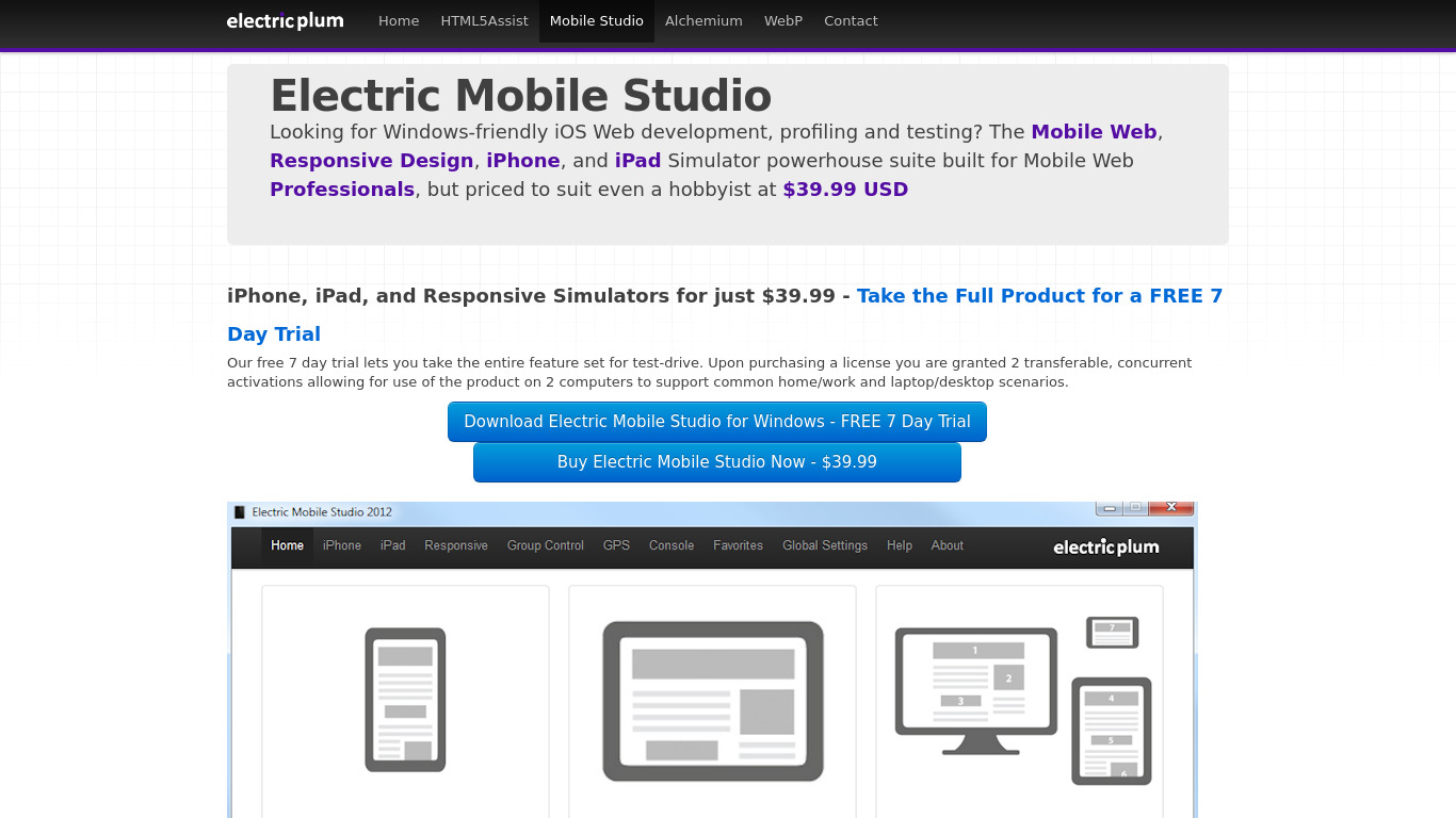 electricplum.com Electric Mobile Studio Landing page