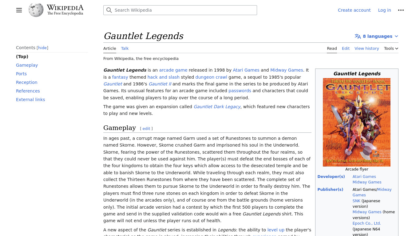 Gauntlet Legends Landing page