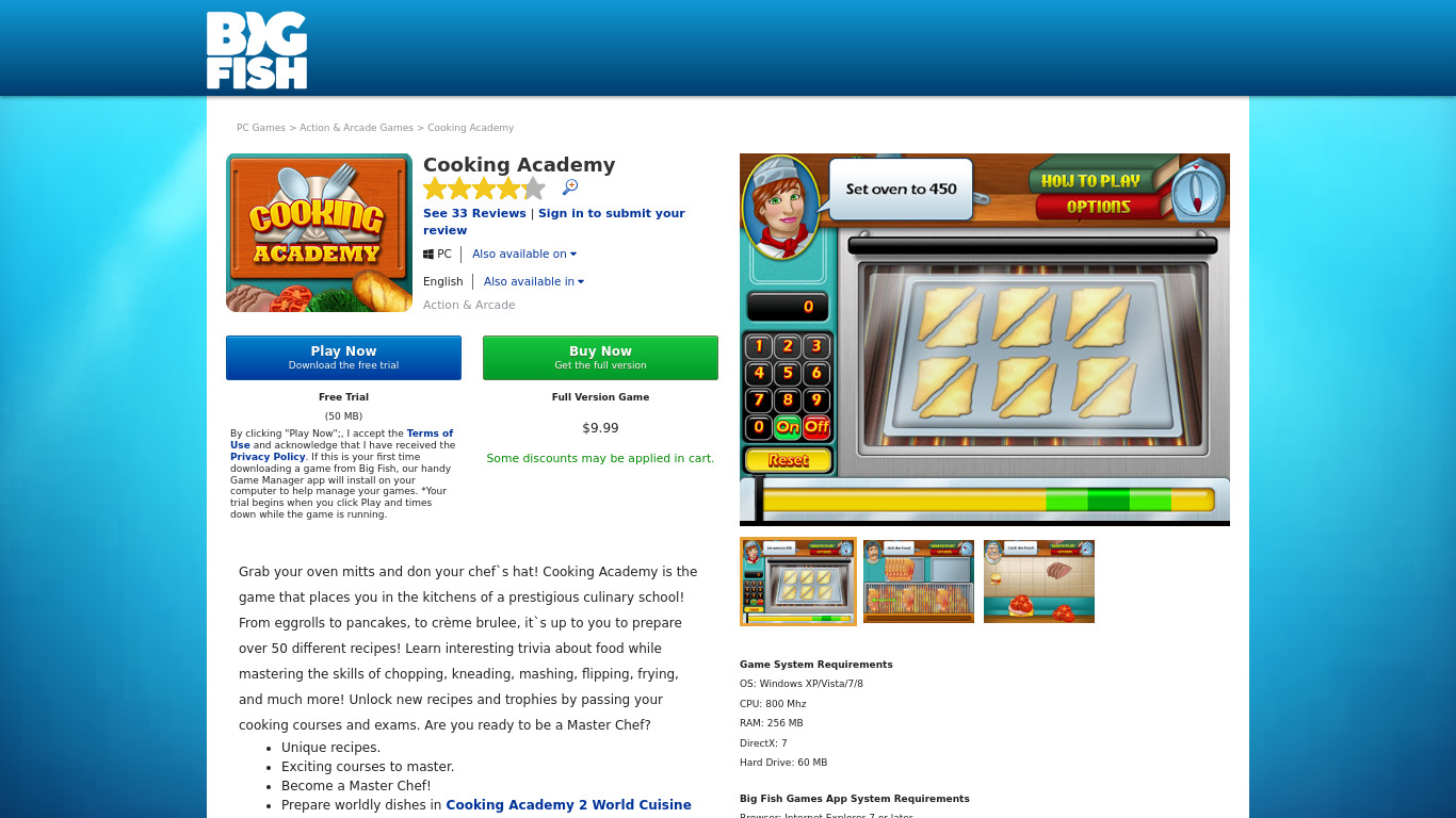 Cooking Academy Landing page