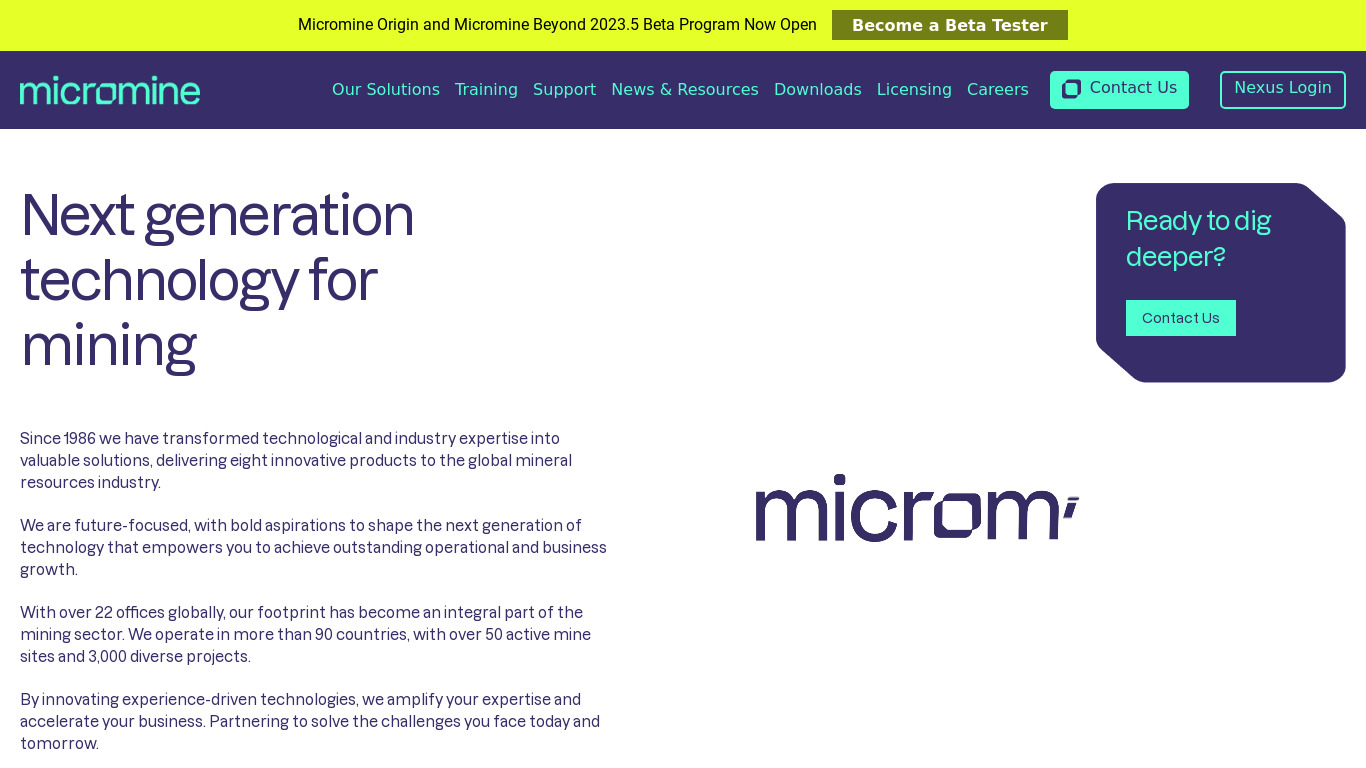 Micromine Landing page