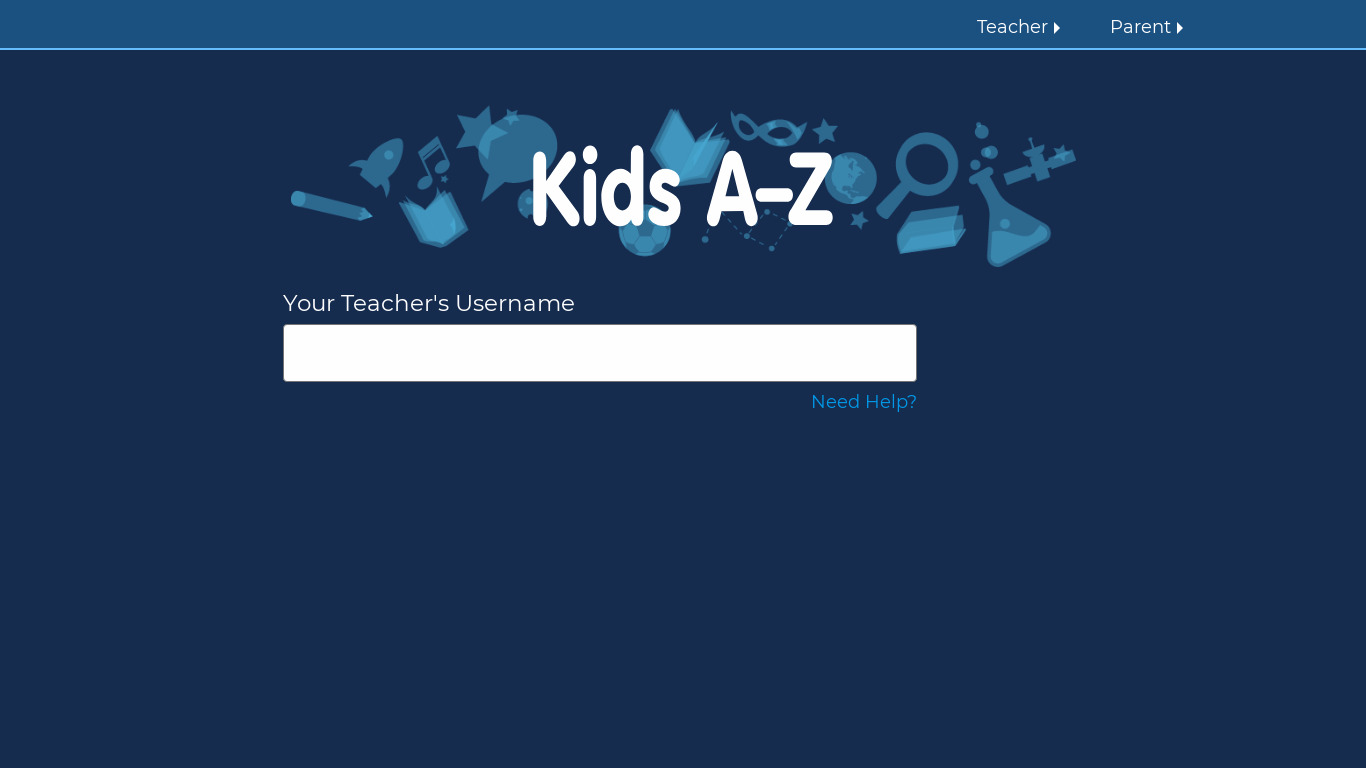 Kids A-Z Landing page