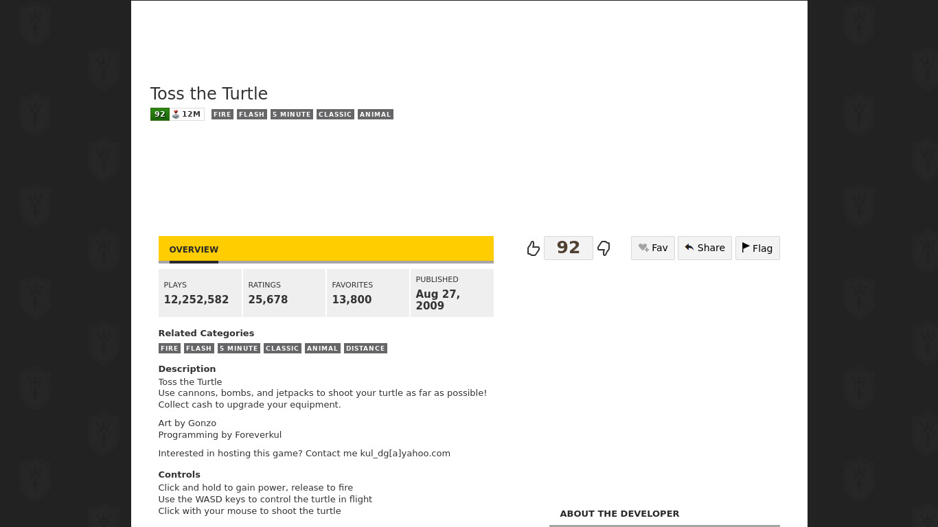 Toss the Turtle Landing page