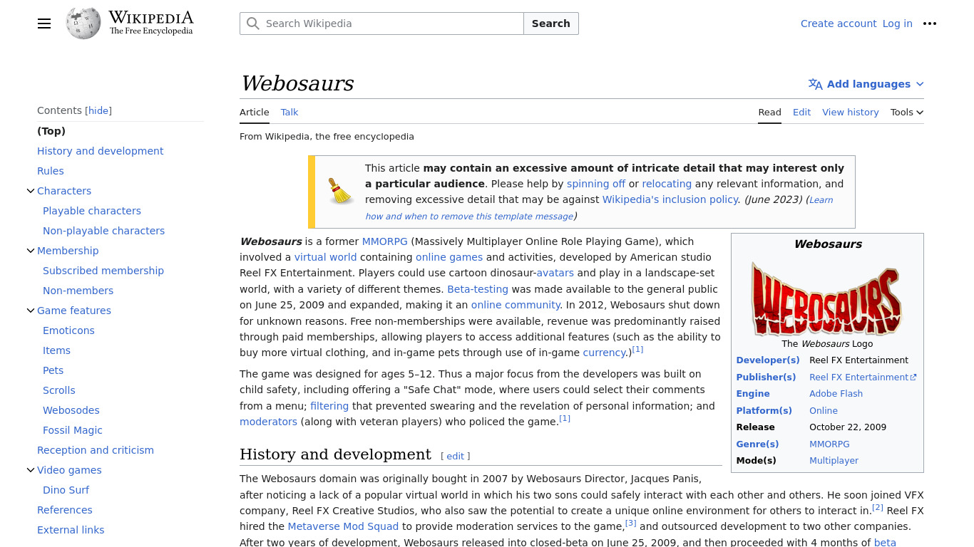 Webosaurs Landing page