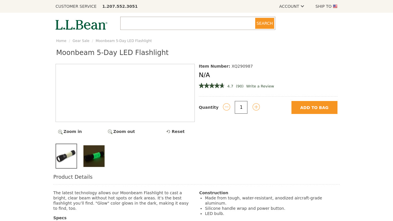 Moonbeam 5-Day LED Flashlight Landing page