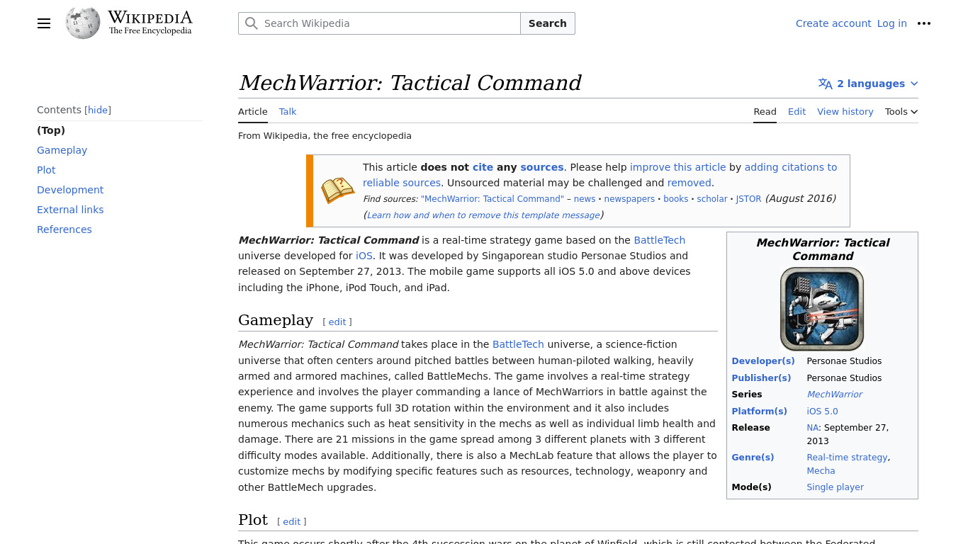 MechWarrior: Tactical Command Landing page