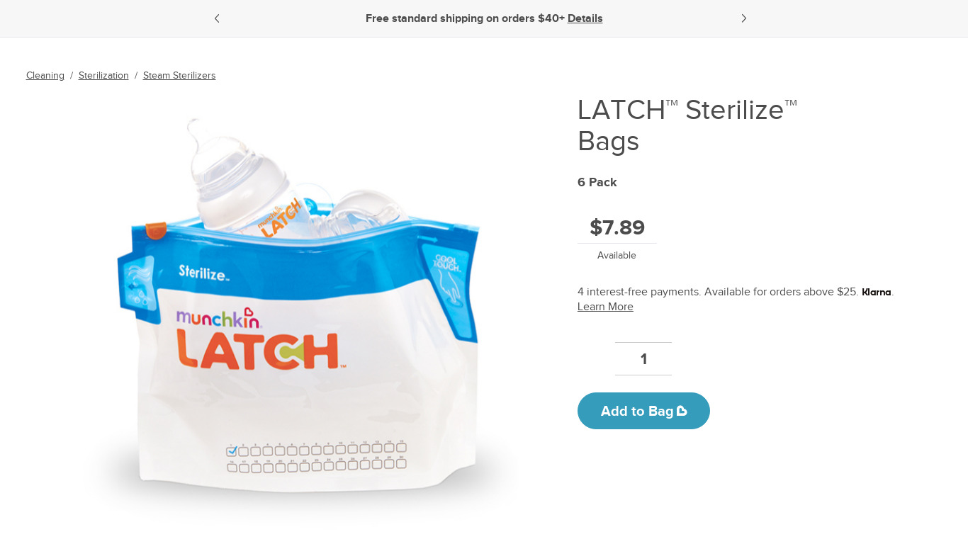 Munchkin Latch Microwave Sterilizer Bags Landing page