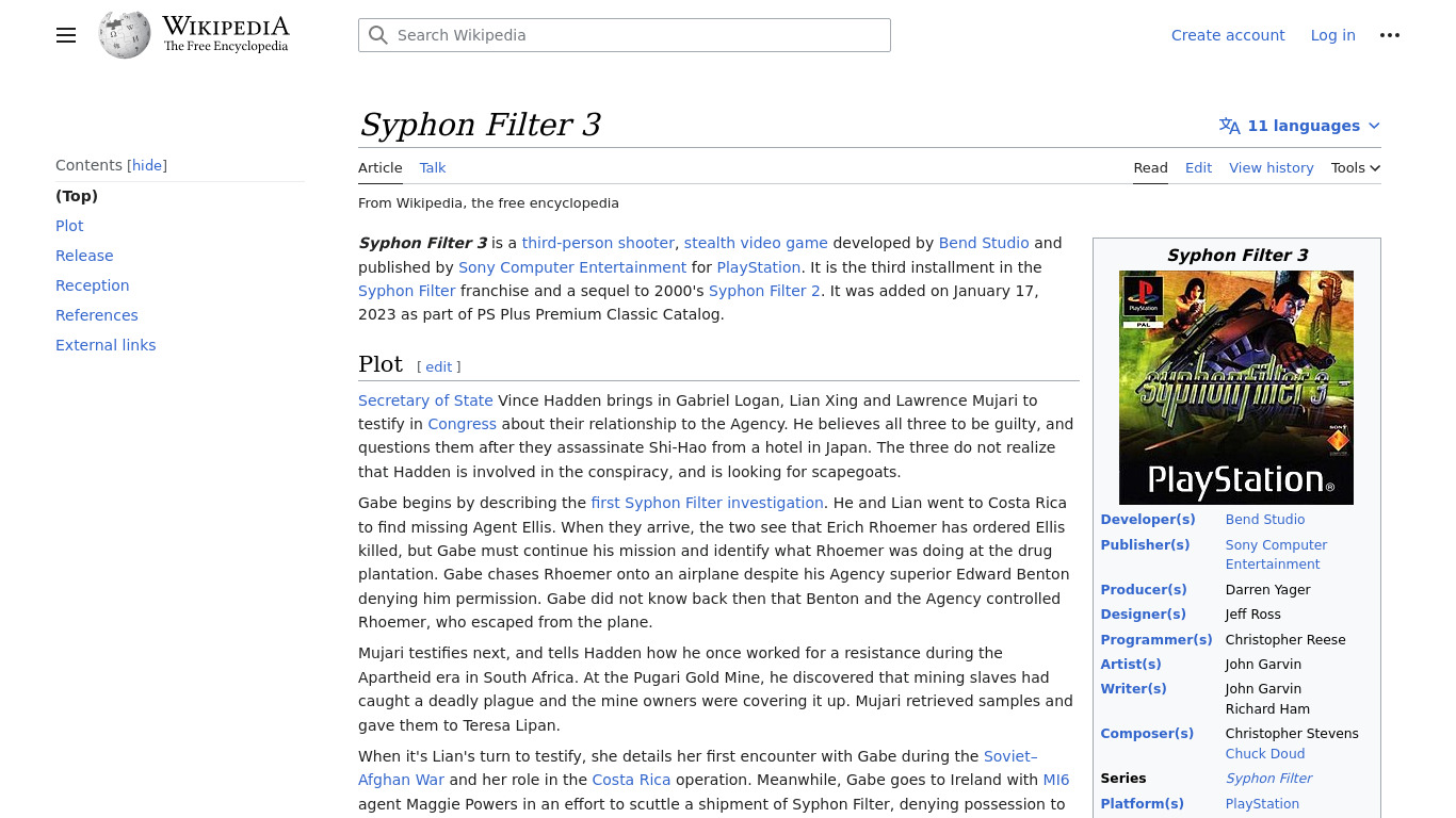 Syphon Filter 3 Landing page