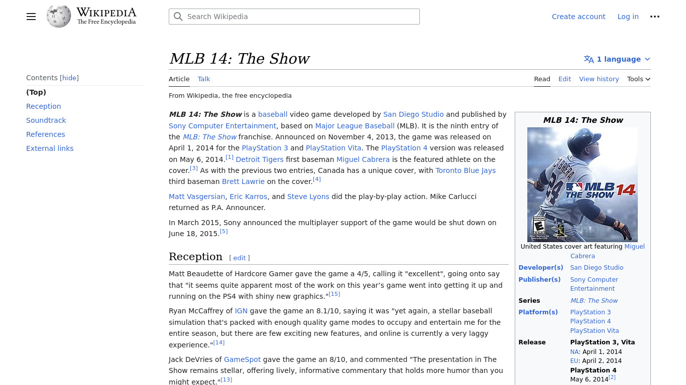 MLB 14: The Show Landing page