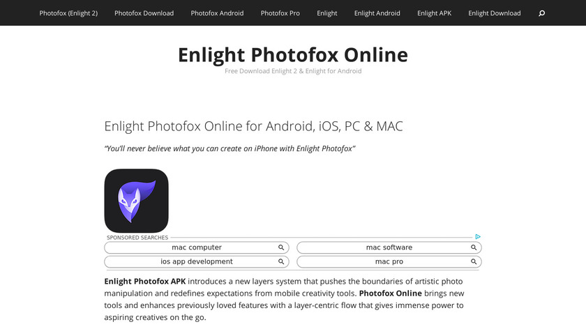 Enlight Photofox Landing Page