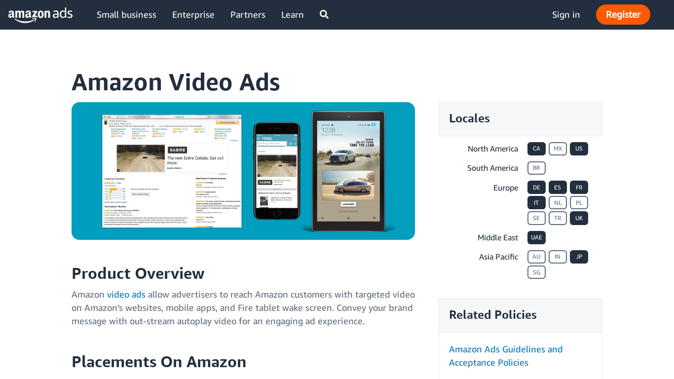 Amazon Video Ads Landing page