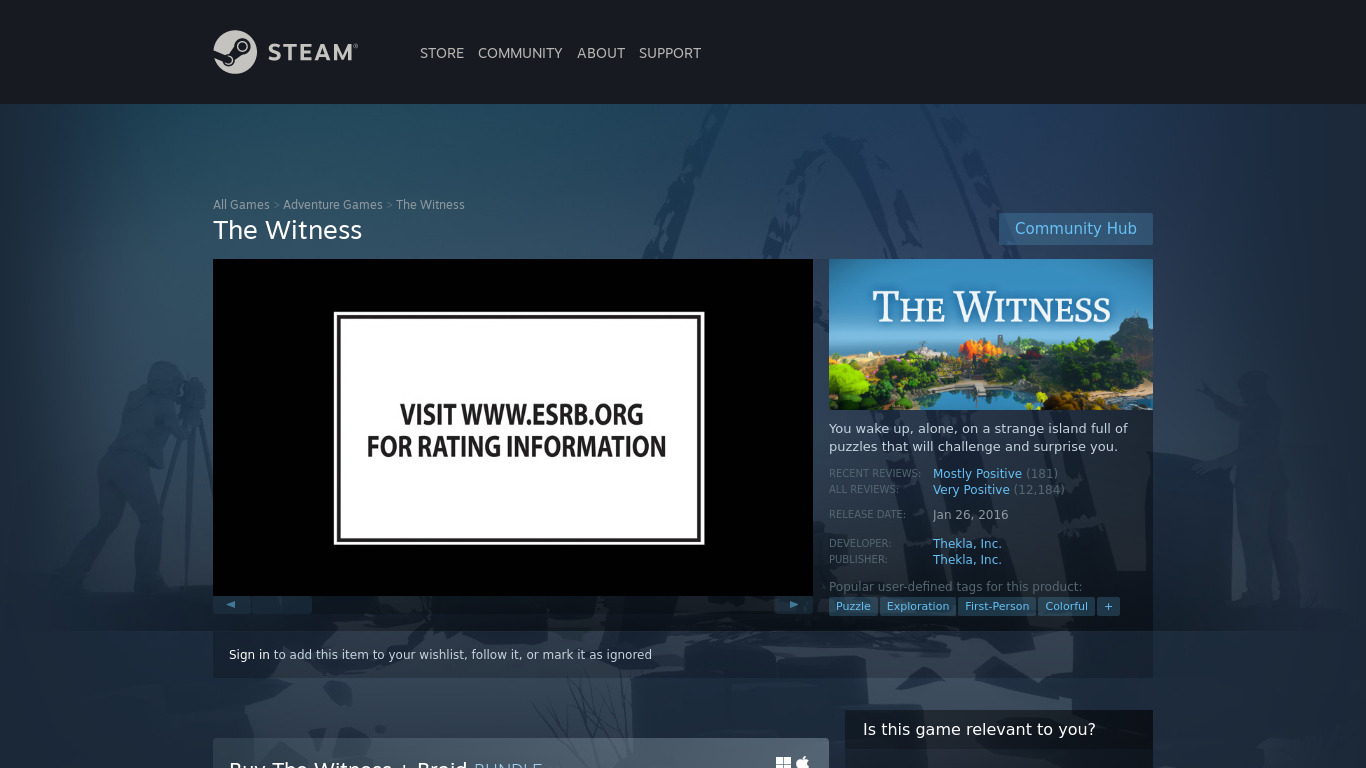 The Witness Landing page