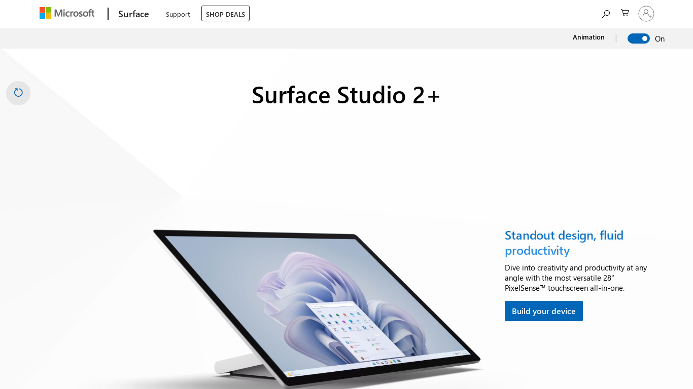 Microsoft Surface Studio Landing page