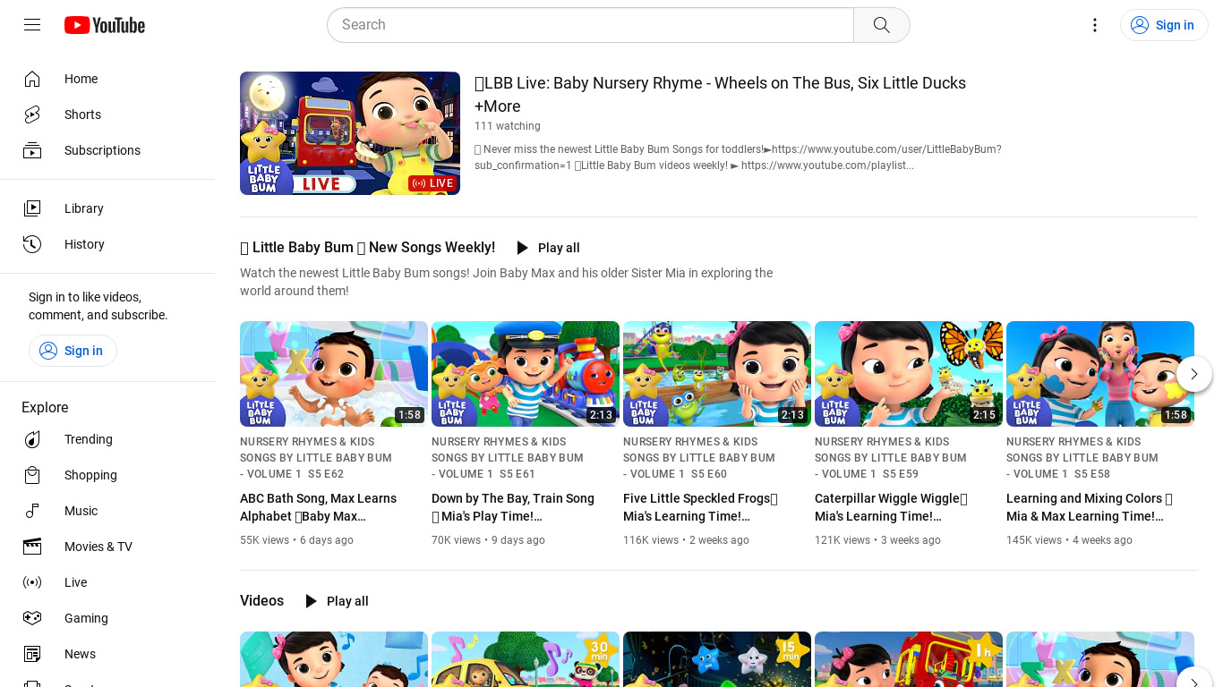 Little Baby Bum Landing page
