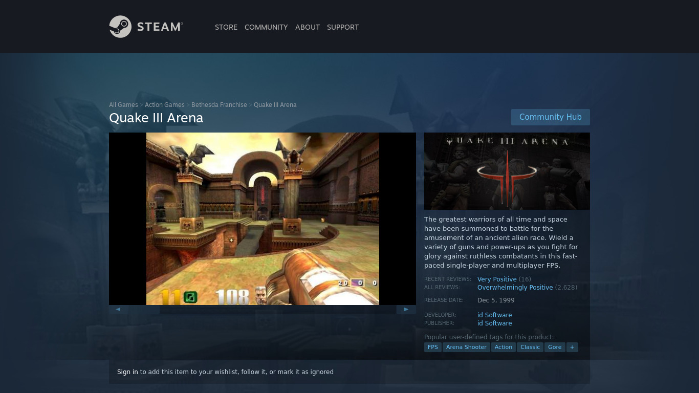 Quake III Arena Landing page