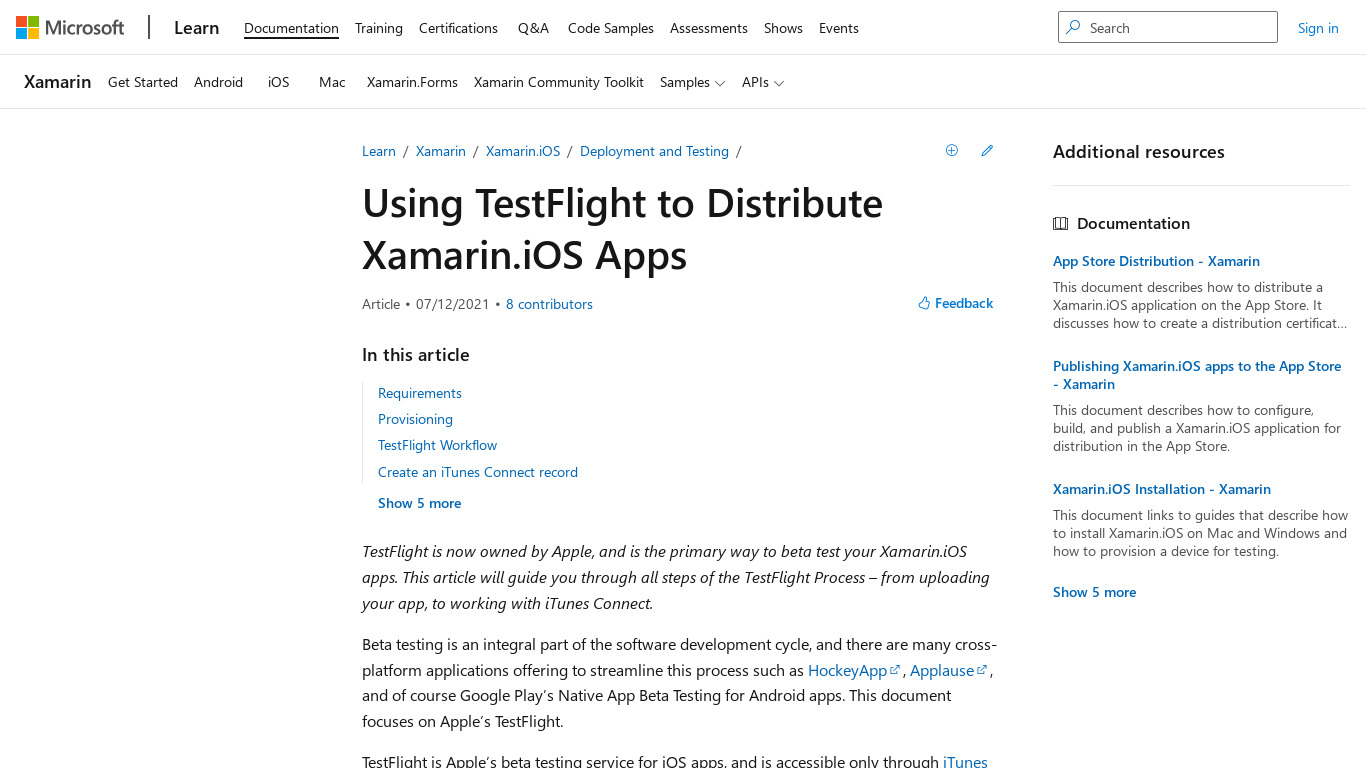 Xamarin Testflight Landing page