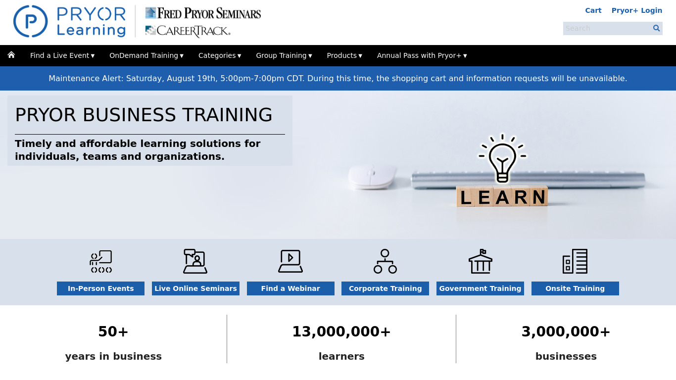 Pryor Learning Solutions Landing page