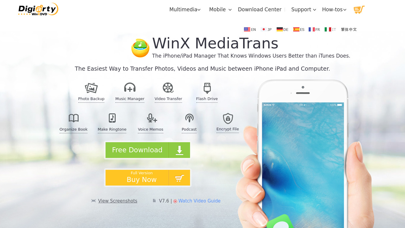 WinX MediaTrans Landing page