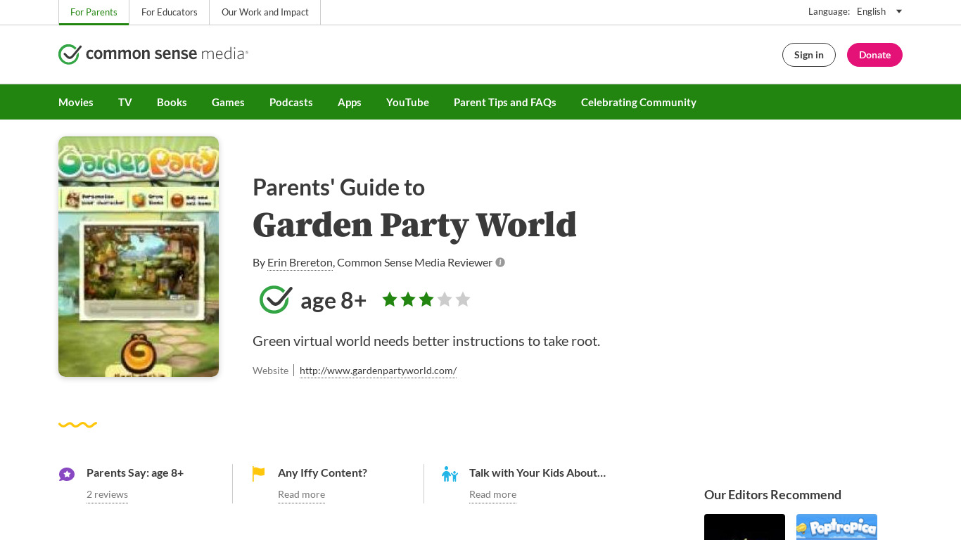 Garden Party World Landing page
