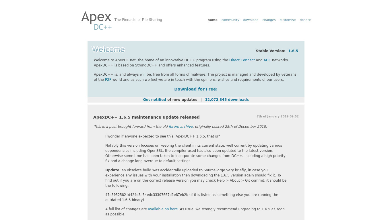 ApexDC++ Landing page