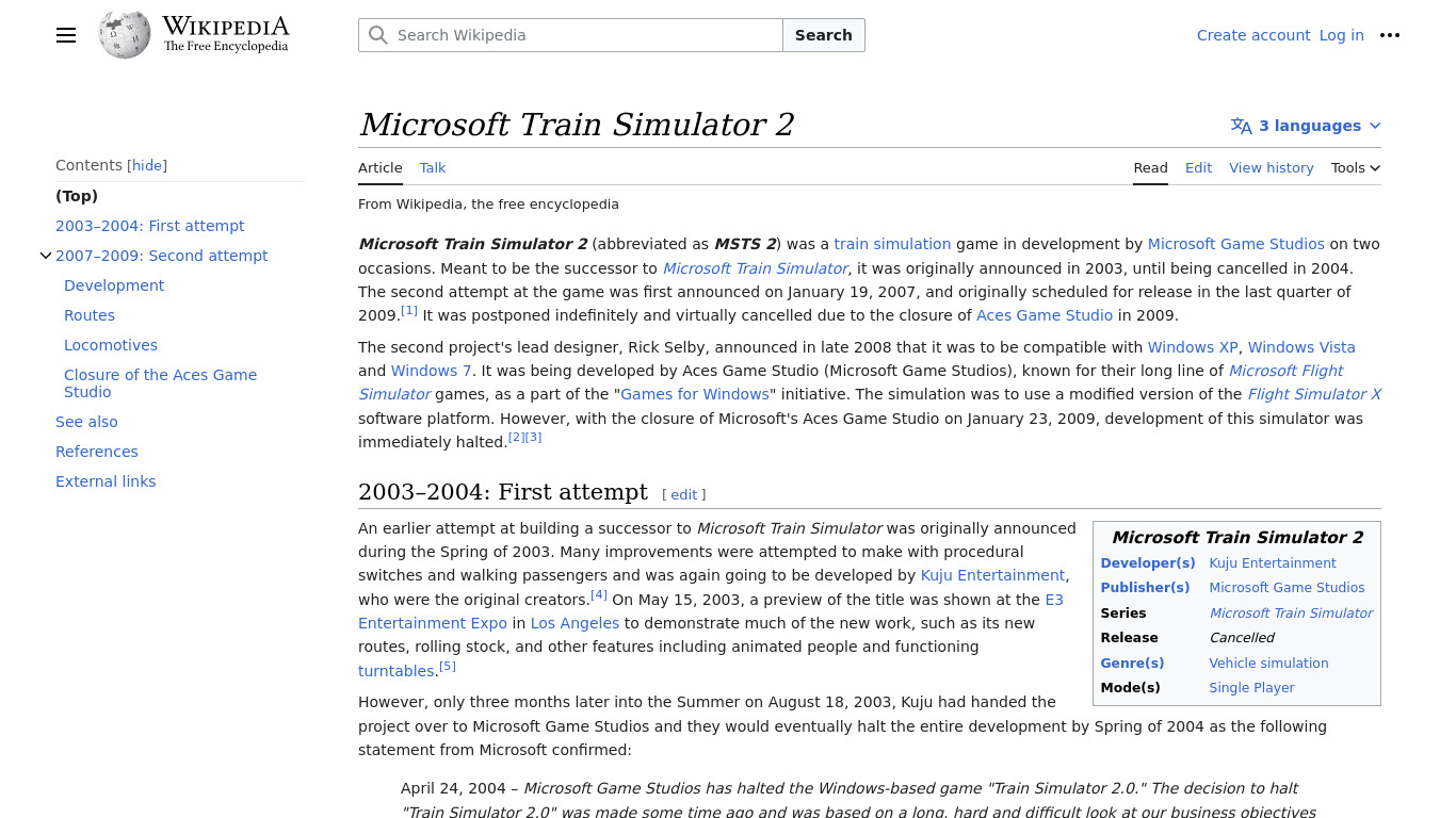 Microsoft Train Simulator 2 Landing page