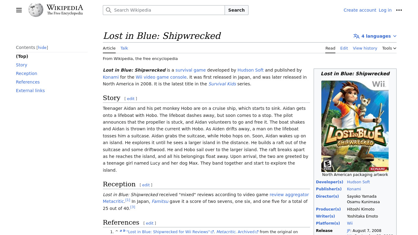 Lost in Blue: Shipwrecked Landing page