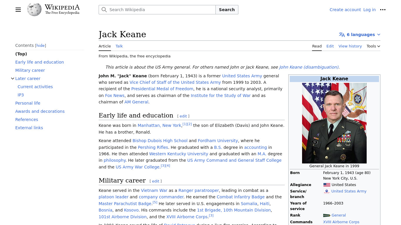 Jack Keane Landing page